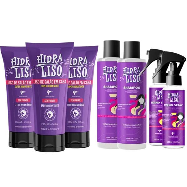 Hidraliso Progressiva Sem Formol – 3 Unidades + 2 Shampoos + 2 Termo Sprays